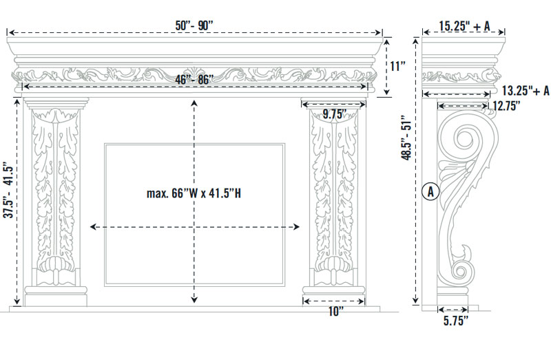 1136.11.545 three pieces fireplace stone mantel - Image 2
